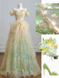 Ndyad Off-the-shoulder A-Line Tulle Applique Long Prom Dresses Sweet Birthday Evening Gowns HZ1024