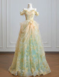 Ndyad Off-the-shoulder A-Line Tulle Applique Long Prom Dresses Sweet Birthday Evening Gowns HZ1024
