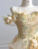 Ndyad Off-the-shoulder A-Line Tulle Applique Long Prom Dresses Sweet Birthday Evening Gowns HZ1024