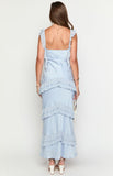 Ndyad Grey Blue V-neck Chiffon Sheath Party Dress Formal Evening Gowns HZ1024