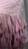 Ndyad Pink Spaghetti Straps Sheath Chiffon Beaded Short Prom Dresses Vintage Evening Gowns HZ1024