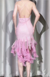 Ndyad Pink Spaghetti Straps Sheath Chiffon Beaded Short Prom Dresses Vintage Evening Gowns HZ1024