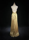 Ndyad Yellow Halter Sheath Satin Long Prom Dresses Vintage Formal Evening Gowns HZ1024