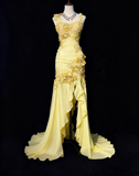 Ndyad Mauve Square Neck Mermaid Chiffon Applique Long Prom Dresses Vintage Formal Evening Gowns HZ1024