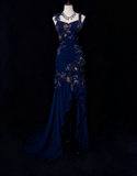 Ndyad Mauve Square Neck Mermaid Chiffon Applique Long Prom Dresses Vintage Formal Evening Gowns HZ1024
