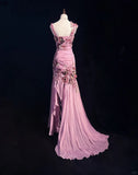 Ndyad Mauve Square Neck Mermaid Chiffon Applique Long Prom Dresses Vintage Formal Evening Gowns HZ1024