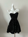Ndyad Black Sweetheart Neck A-Line Sequin Short Prom Dresses Homecoming Dresses HZ1024