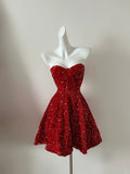 Ndyad Black Sweetheart Neck A-Line Sequin Short Prom Dresses Homecoming Dresses HZ1024
