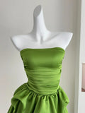 Ndyad Green Strapless A-Line Satin Short Prom Dresses Homecoming Dresses HZ1024