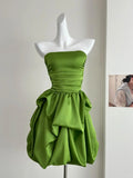 Ndyad Green Strapless A-Line Satin Short Prom Dresses Homecoming Dresses HZ1024
