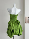 Ndyad Green Strapless A-Line Satin Short Prom Dresses Homecoming Dresses HZ1024