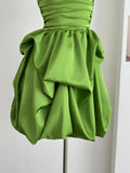 Ndyad Green Strapless A-Line Satin Short Prom Dresses Homecoming Dresses HZ1024