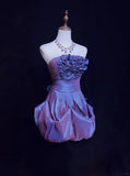 Ndyad Purple Strapless A-Line Taffeta Short Prom Dresses Homecoming Dresses HZ1024
