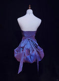 Ndyad Purple Strapless A-Line Taffeta Short Prom Dresses Homecoming Dresses HZ1024