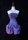Ndyad Purple Strapless A-Line Taffeta Short Prom Dresses Homecoming Dresses HZ1024