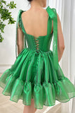 Ndyad Green Strapless A-Line Chiffon Short Prom Dresses Homecoming Dresses HZ1024