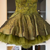 Ndyad Dark Olive Green Sweetheart Neck A-Line Satin Tulle Short Prom Dresses Homecoming Dresses HZ1024