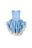 Ndyad Blue Strapless A-Line Satin Lace Short Prom Dress Homecoming Dress HZ1024