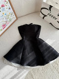 Ndyad Black Strapless A-Line Satin Short Prom Dress Homecoming Dress HZ1024