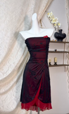Ndyad Black Chiffon Strapless Bodycon Short Prom Dress Homecoming Dress HZ1024