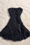 Ndyad Black Strapless A-Line Glitter Tulle Short Prom Dress Homecoming Dresses HZ1024