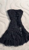 Ndyad Black Strapless A-Line Glitter Tulle Short Prom Dress Homecoming Dresses HZ1024