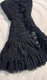 Ndyad Black Strapless A-Line Glitter Tulle Short Prom Dress Homecoming Dresses HZ1024