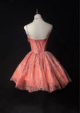 Ndyad Hot Pink Spaghetti Strap A-Line Tulle Satin Short Prom Dress Homecoming Dress with Beading HZ1024