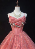 Ndyad Hot Pink Spaghetti Strap A-Line Tulle Satin Short Prom Dress Homecoming Dress with Beading HZ1024