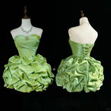 Ndyad Green Strapless A-Line Satin Short Prom Dress Homecoming Dresses HZ1024
