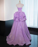Ndyad Strapless Purple A-Line Satin Long Prom Dress Formal Evening Gowns HZ1024