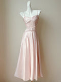 Ndyad Blush Pink Spaghetti Straps A-Line Satin Long Prom Dress Formal Evening Gowns HZ1024