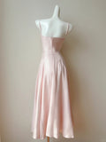 Ndyad Blush Pink Spaghetti Straps A-Line Satin Long Prom Dress Formal Evening Gowns HZ1024