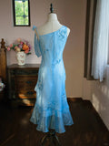 Ndyad Blue Asymmetric Neck Bodycon Chiffon Beading Short Prom Dress Evening Gowns HZ1024