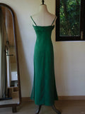 Ndyad Green Spaghetti Strap Sheath Chiffon Prom Dress Elegant Evening Gowns HZ1024