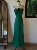 Ndyad Green Spaghetti Strap Sheath Chiffon Prom Dress Elegant Evening Gowns HZ1024