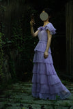 Ndyad Purple Scoop Neck Chiffon A-Line Long Prom Dresses Vintage Formal Evening Gowns HZ1024