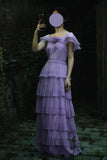 Ndyad Purple Scoop Neck Chiffon A-Line Long Prom Dresses Vintage Formal Evening Gowns HZ1024