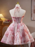 Ndyad Pink Strapless A-Line Sequined Tulle Short Prom Dresses Homecoming Dress HZ1024