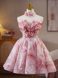 Ndyad Pink Strapless A-Line Sequined Tulle Short Prom Dresses Homecoming Dress HZ1024