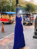 Evafashion holiday style blue halter neck backless suspender dress HZ1024