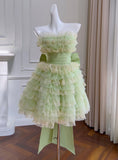 Ndyad Green Strapless A-Line Tulle Lace Short Prom Dresses Homecoming Dress HZ1024