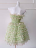 Ndyad Green Strapless A-Line Tulle Lace Short Prom Dresses Homecoming Dress HZ1024