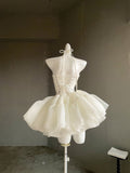 Ndyad Off-White Strapless A-Line Tulle Short Prom Dresses Homecoming Dress HZ1024