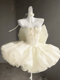 Ndyad Off-White Strapless A-Line Tulle Short Prom Dresses Homecoming Dress HZ1024
