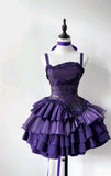 Ndyad Purple Spaghetti Straps A-Line Short Prom Dresses Homecoming Dress HZ1024