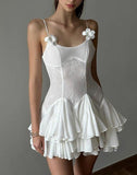 Ndyad White Spaghetti Straps A-Line Chiffon Short Prom Dresses Homecoming Dress HZ1024