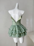 Ndyad Green Spaghetti Straps A-Line Tulle Short Prom Dresses Homecoming Dress HZ1024