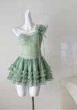 Ndyad Green Spaghetti Straps A-Line Tulle Short Prom Dresses Homecoming Dress HZ1024