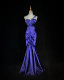Ndyad Purple Sweetheart Mermaid Satin Long Prom Dresses Formal Evening Gowns HZ1024